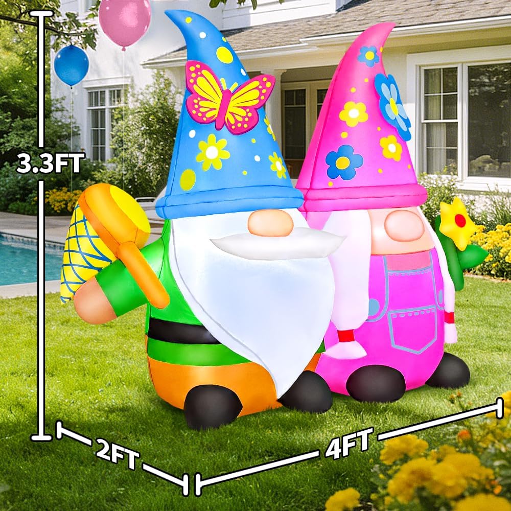 kooy 4ft spring easter inflatable gnomes outdoor decoration showing dimensions