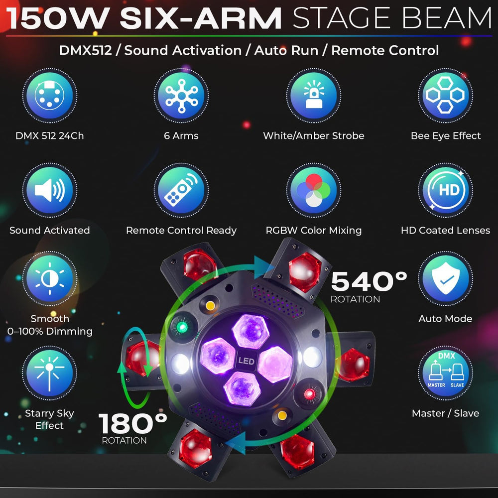 150W 6-Arm Spider Bee-Eye Moving Head LED DJ Light
