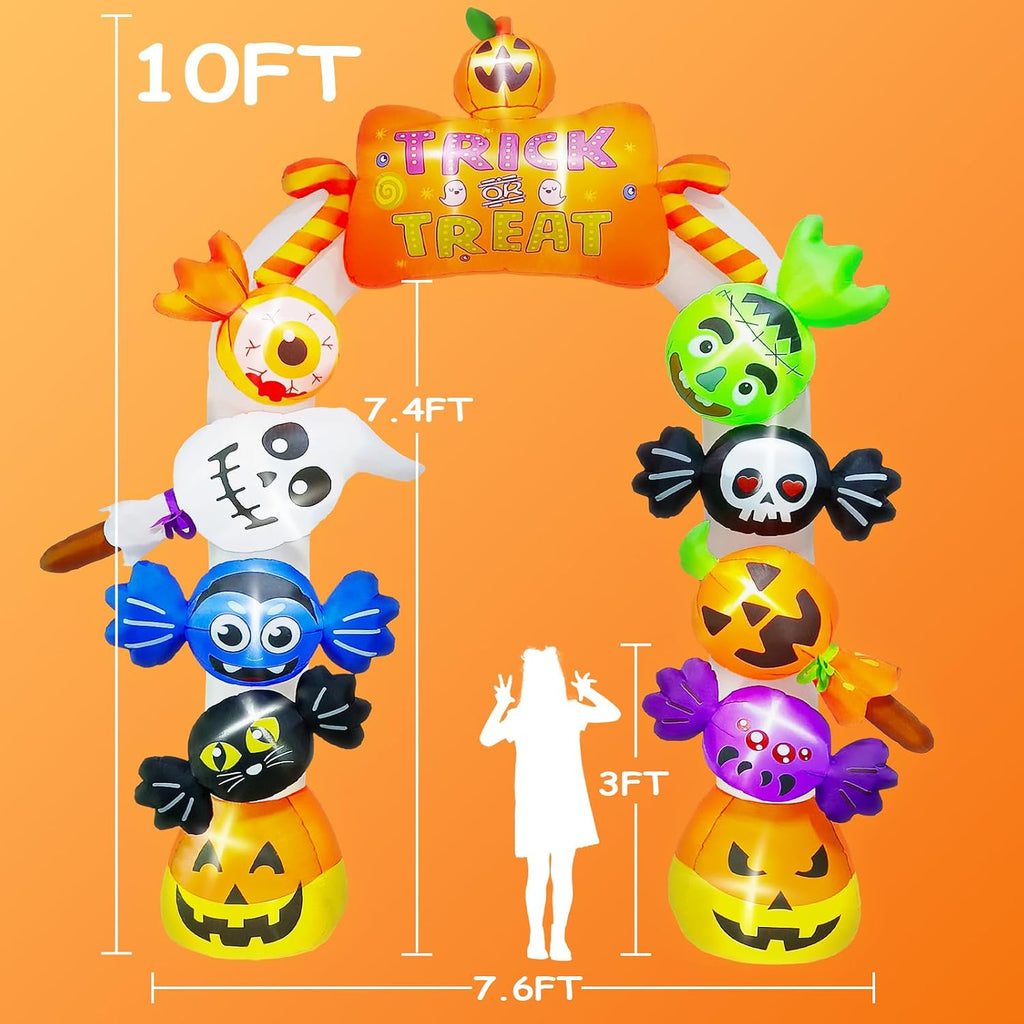 kalolary 10ft tall halloween inflatables archway candy ghost shown in use