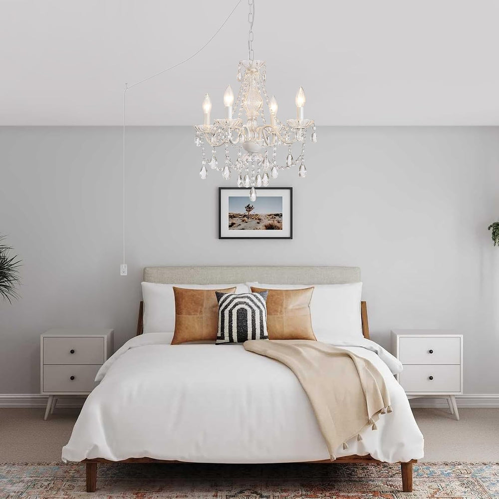 Plug in Crystal Ceramic White Chandelier, Glass Chandeliers,White crystal Han...