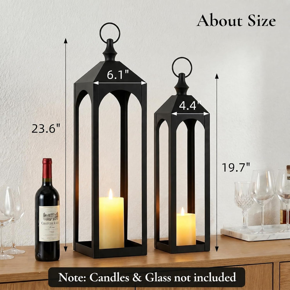 24" & 20" Large Outdoor Floor Lantern, Black Fall Porch Decor