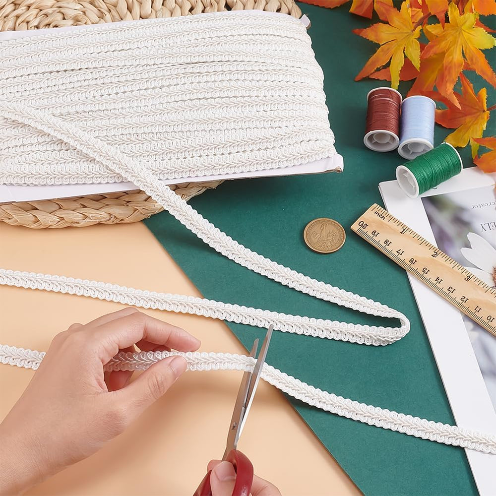 PH PandaHall White Gimp Braid Trim 27 Yards 1/2 Inch Polyester Woven Braid Tr...