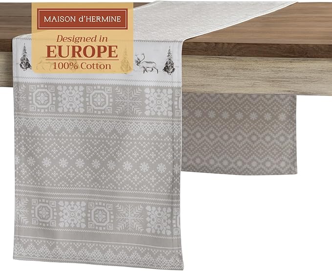 Maison d' Hermine Table Runner 100% Cotton Double Layer Table Runners 72 inches Long for Thanksgiving Christmas Decorations Home Kitchen Dining Party Wedding (Cozy Christmas, 14.5" x 72")