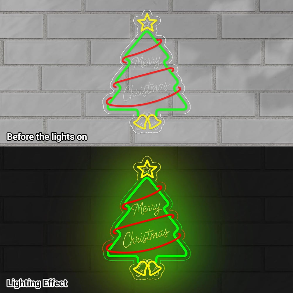 Christmas Tree Neon Signs, 16.9" x 12.1" Acrylic LED Neon Sign for ...