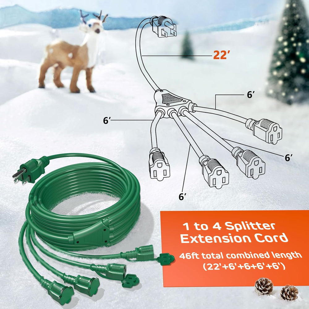 Eversimpleinc 1 to 4 Splitter Extension Cord, 3 Prong Plug 46FT