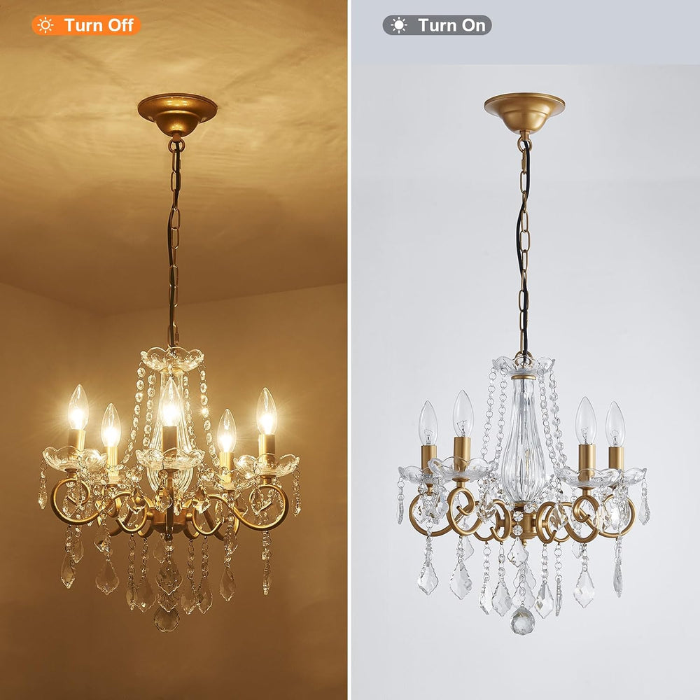 Crystal Chandelier, 5-Light Chandelier for Dining Room Light Fixture, K9 Crys...