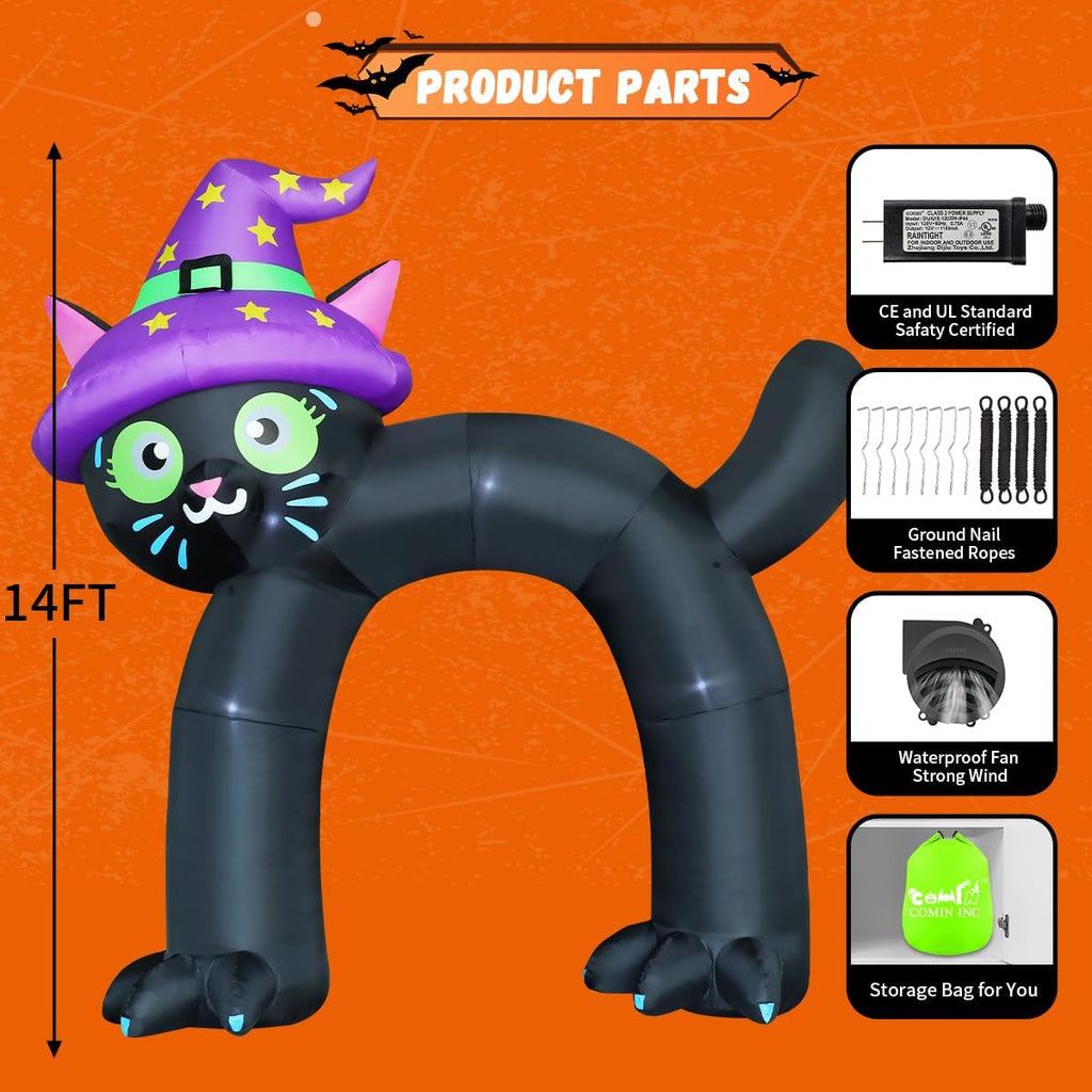 comin 14ft halloween inflatables outdoor decorations black cat, package contents