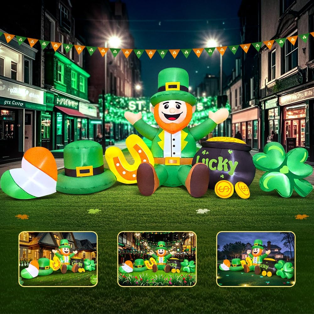 8ft st patricks day inflatables outdoor decorations,inflatable leprechaun, close-up detail