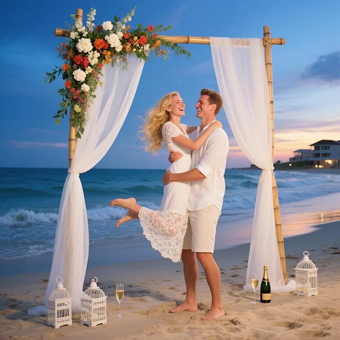 VOK White Wedding Arch Draping Fabric 29in x 18Ft 4 Panels Sheer Chiffon Curtain Drapes Extra Long for Outdoor Wedding Ceremony Birthday Party Decoration