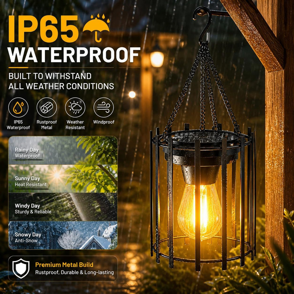 KOOPER Hanging Solar Lanterns Outdoor 2 Pack, Metal Waterproof Solar Lights
