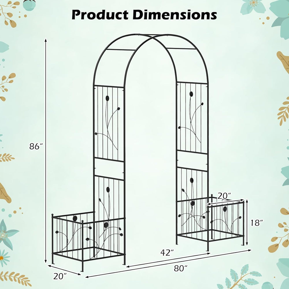 Giantex 86'' Metal Garden Arbor Arch Trellis with Planters, 8 Ground ...