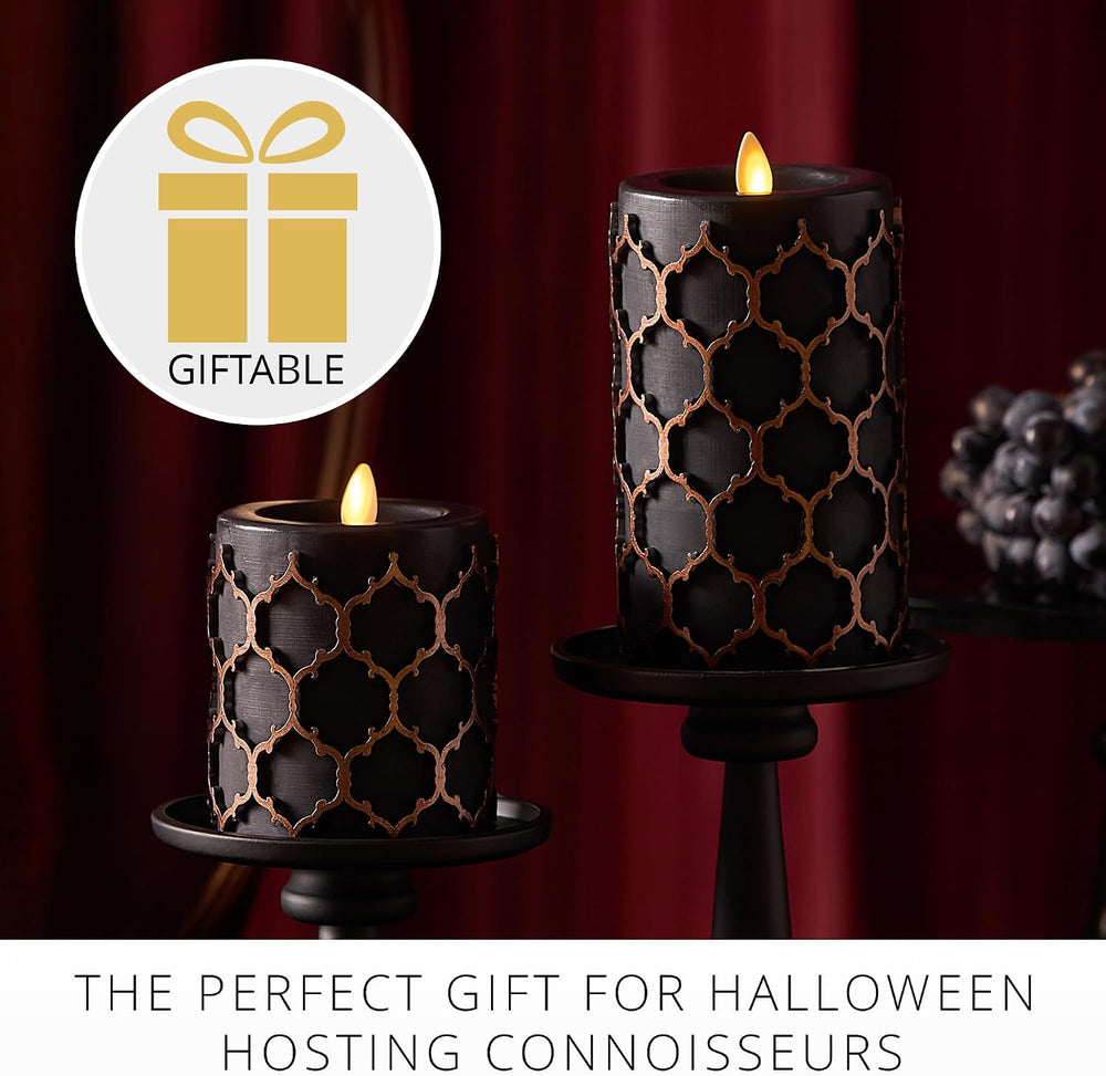 Luminara Fretwork Pillar Candle, Black 3.5" x 6.5", Real Wax LED