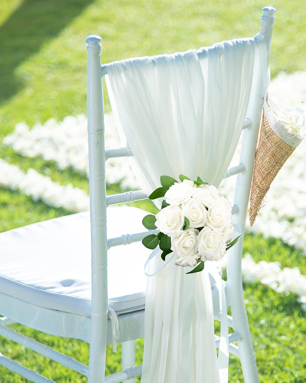 100Pcs Artificial Flowers Real Looking Ivory White Foam Fake Roses w/ Stems