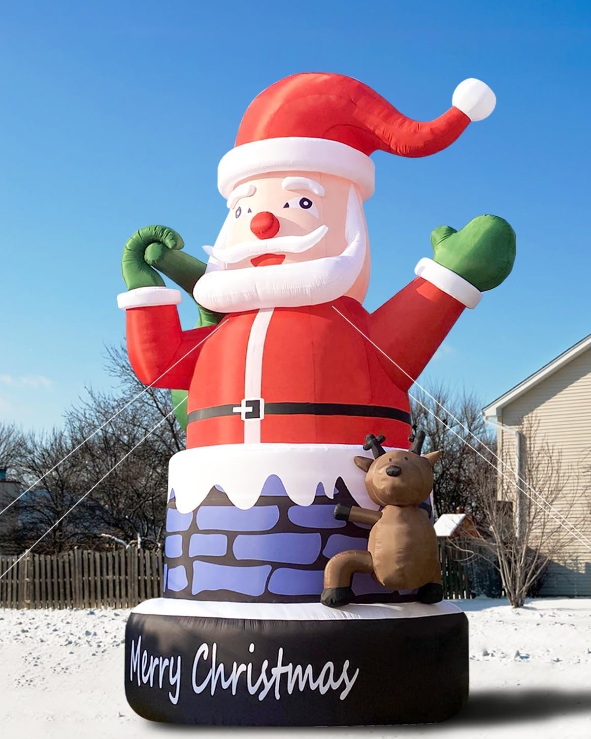 Giant Santa Inflatable 33FT Santa Claus with Reindeer for Christmas Outdoor Decoration, UL Blower/Sturdy Oxford/Outdoor Blow Up Yard Decoration