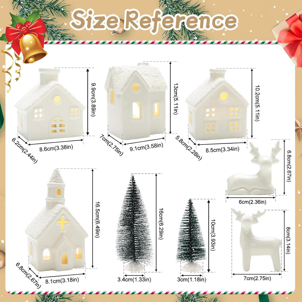 christmas village sets,4 ceramic houses with led lights, package contents