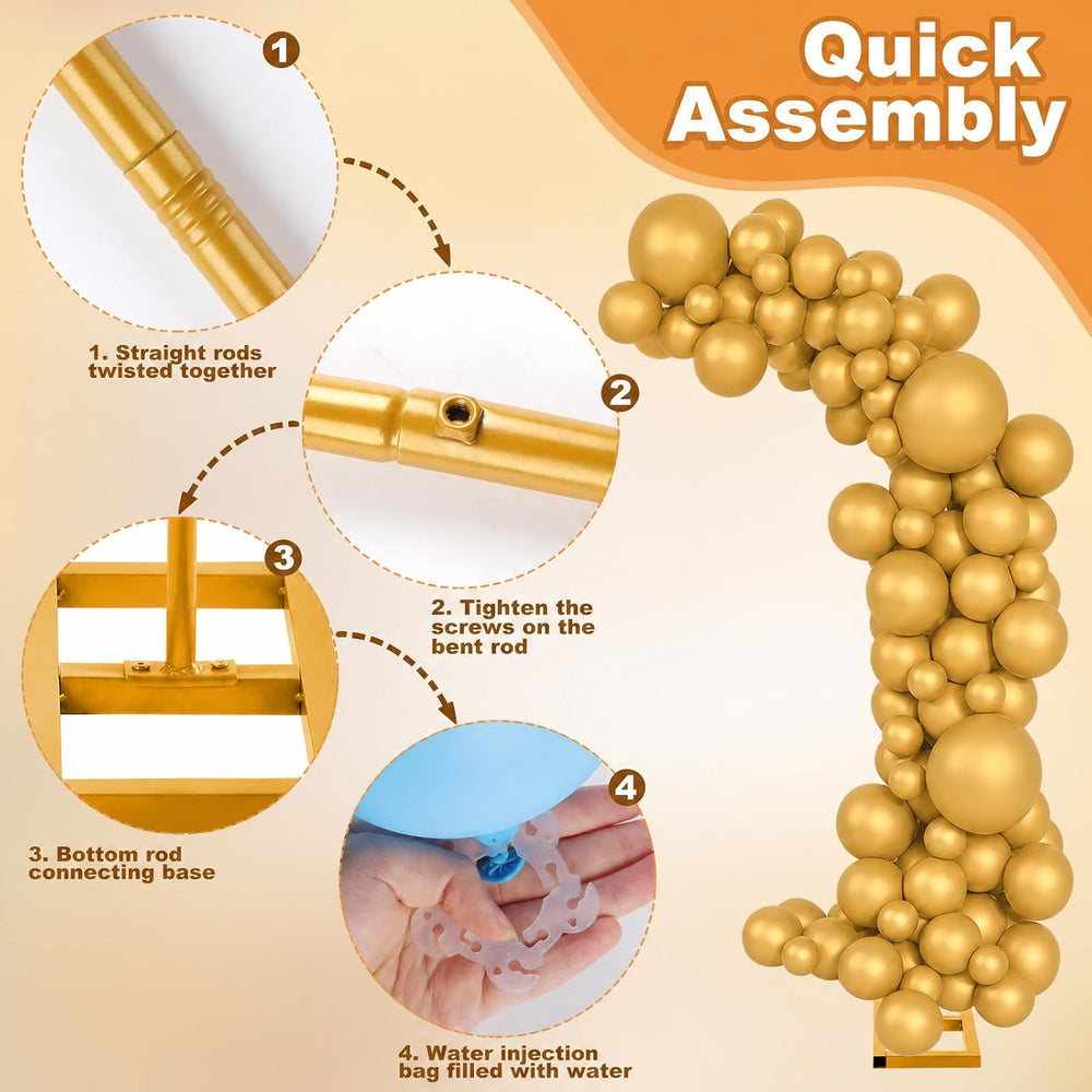 Balloon Arch Stand Kit Set with 145PCS Metallic Gold Balloons – Duty Metal We...