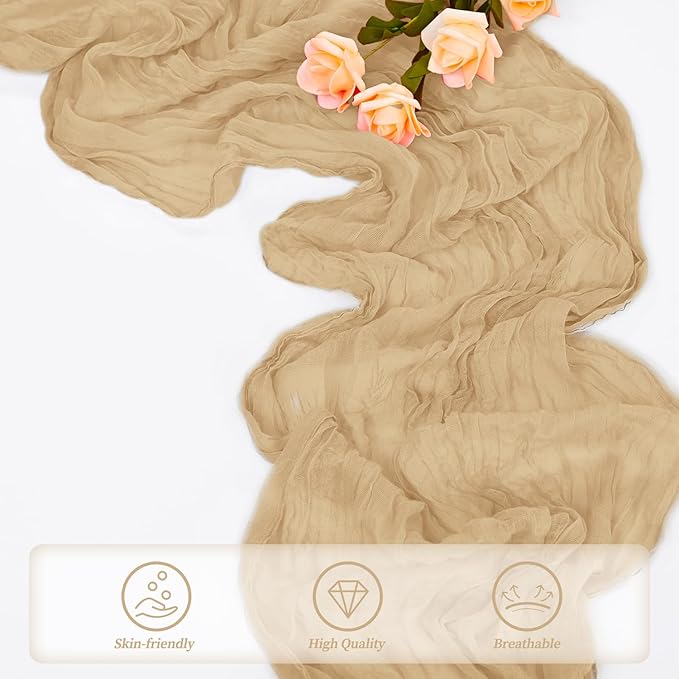 Sand 20 Pack 10FT Cheesecloth Table Runner 20 x 120 Inch Long Rustic Gauze Cheese Cloth Table Runner for Wedding Bridal Baby Shower Table Decorations Boho Fabric Sheer Birthday Party Table Decor