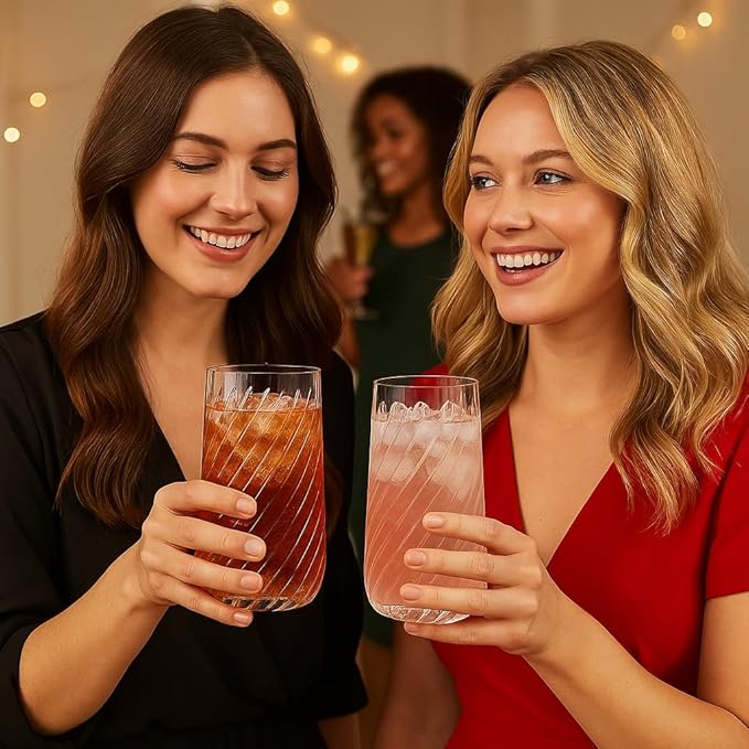 48 Pack Origami Ripple Plastic Glasses 24 9 Ounce Stemless Champagne Flutes & 24 12 Ounce Cups, BPA-Free Disposable Shatterproof Toasting Glasses for Weddings, Bars, and Events (48, Twiselle Clear)