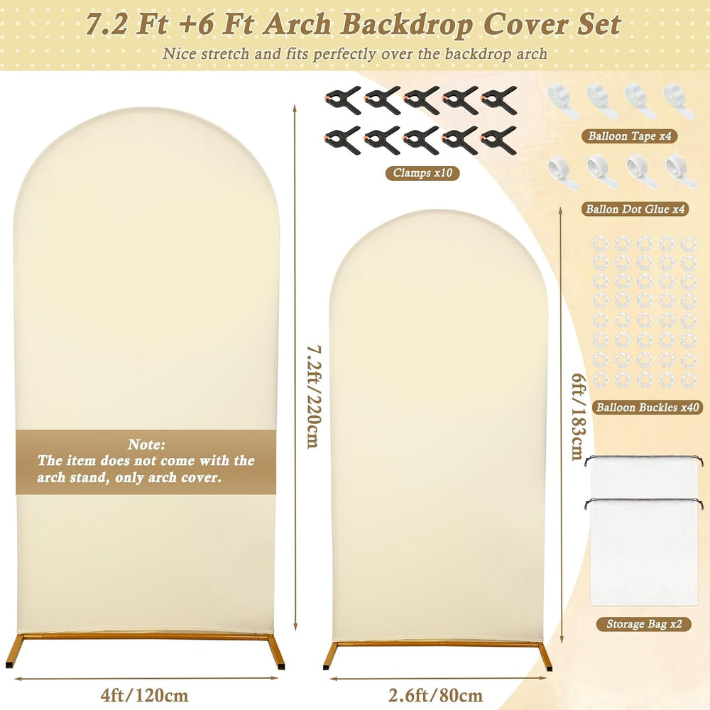 7.2FT, 6FT Beige Spandex Arch Backdrop Stand Covers Set of 2