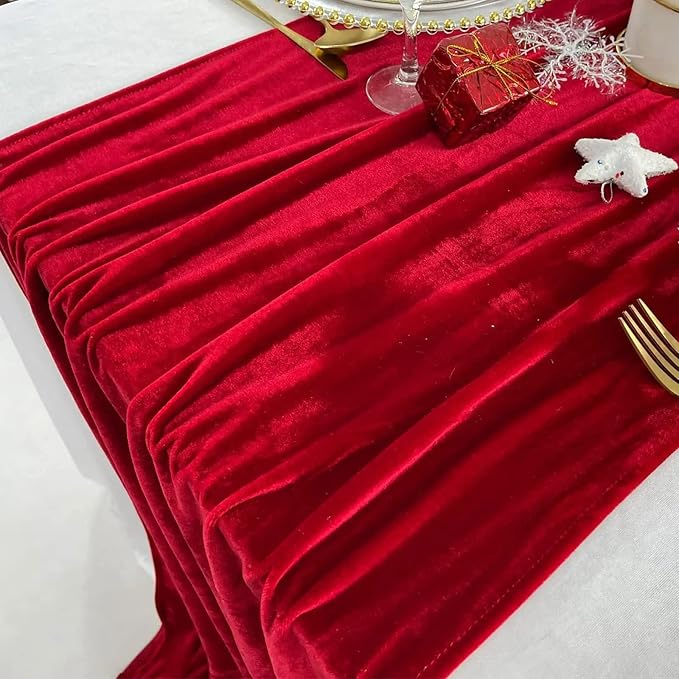 Luxurious Velvet Table Runner, 10ft Wedding Reception Decorations, 20x120inch Soft Velvet Fabric, Table Linen Overlay, Wedding Table Runners (Red, 20X120inch, 2pack)