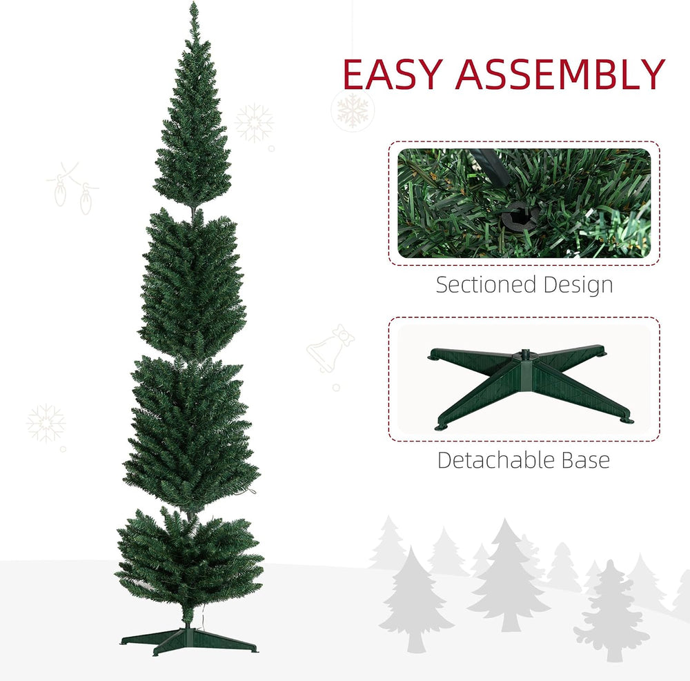 HOMCOM Noble Fir Artificial Pencil Christmas Tree Prelit 8' Green