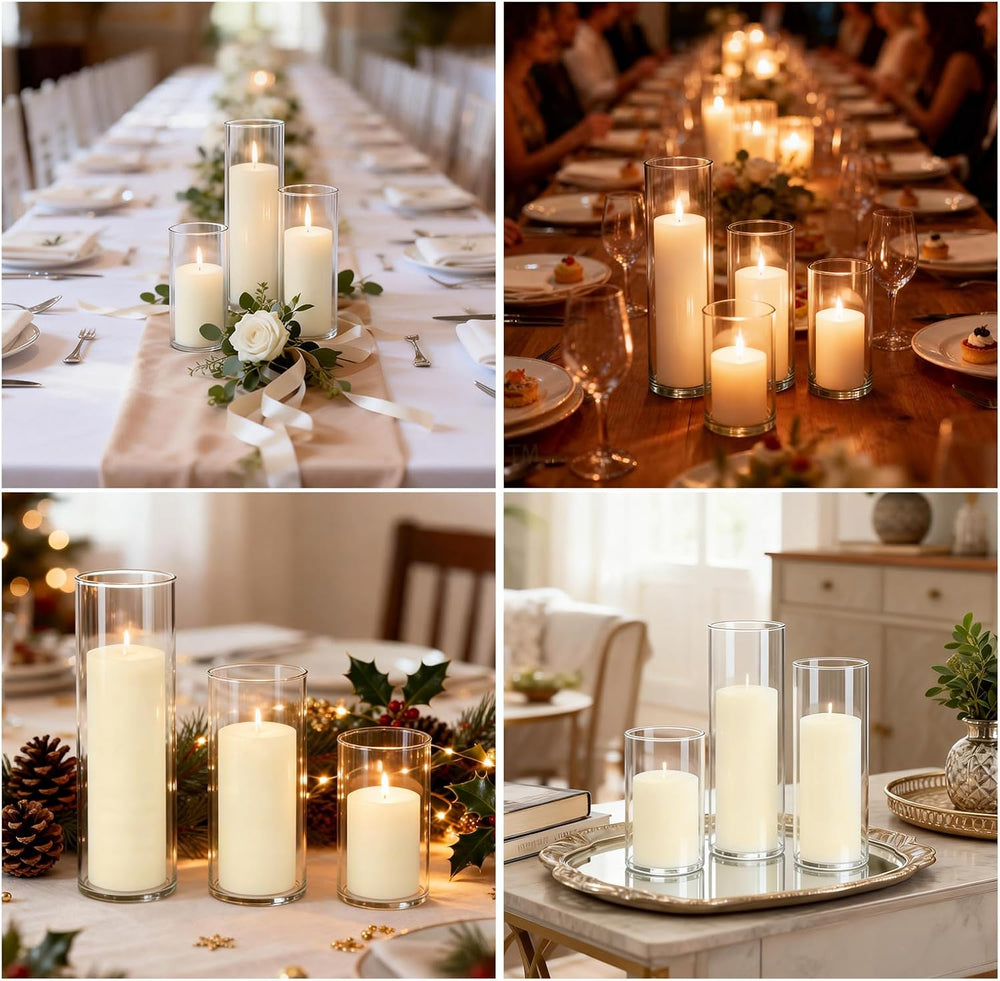 24 PCS Ivory Pillar Candles and Glass Cylinder Vases