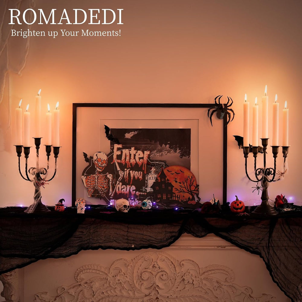 Romadedi Halloween Candelabra, Black 5-Arm Candle Holder, Set of 2, 11.8 in