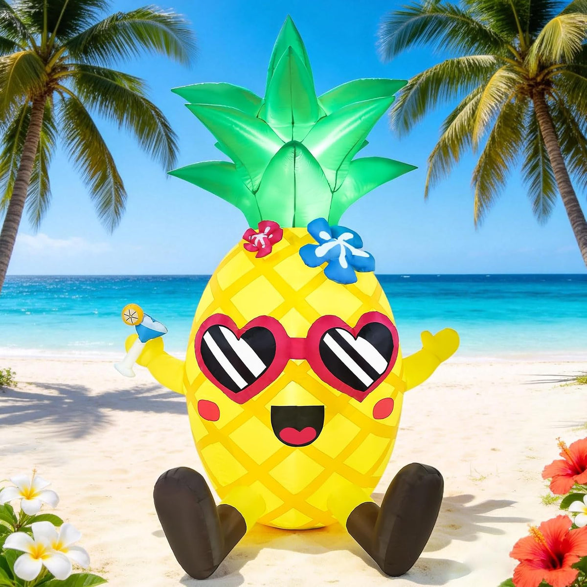 6FT Summer Inflatables Pineapple Giant Tropical Beach Hawaiian Outdoor Blow Up Decorations Yard Garden Lawn Party Luau