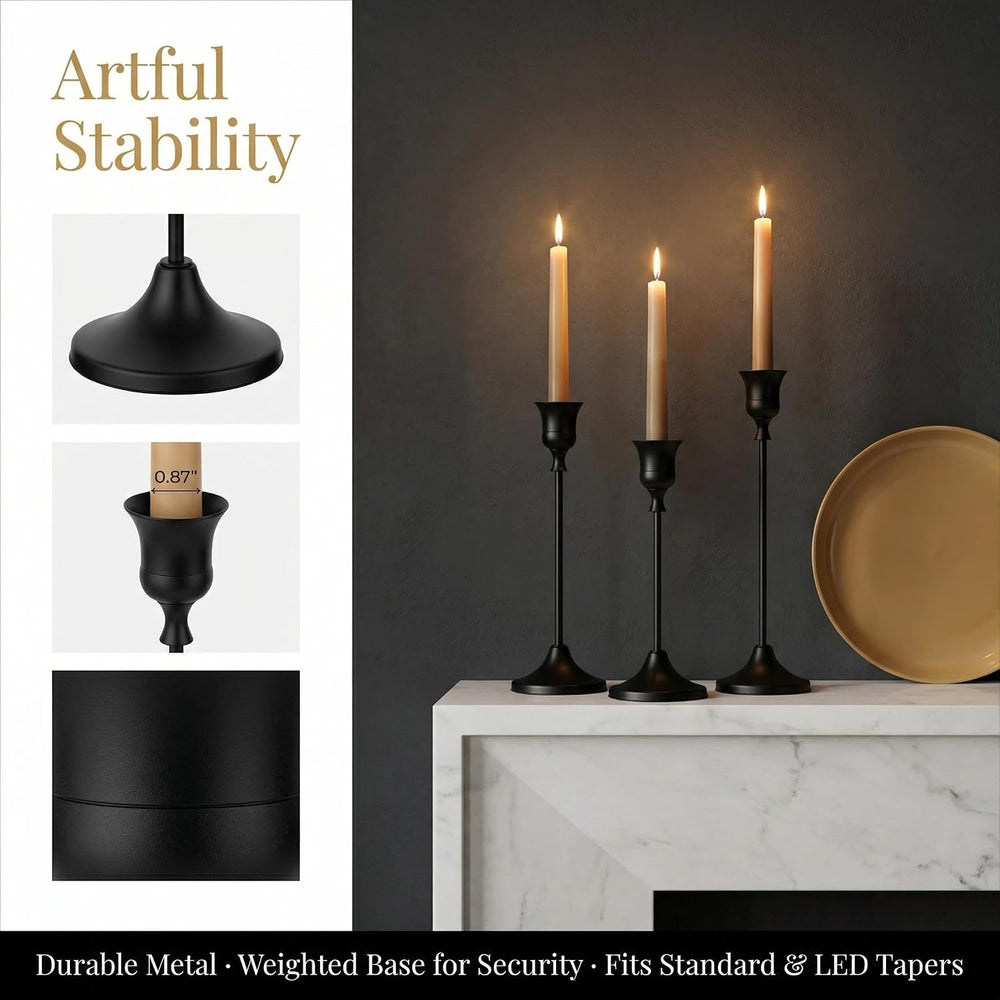 4 Sets(12 Pcs) Black Tapered Candle Holder,Candlestick Tall Metal Candlestick...