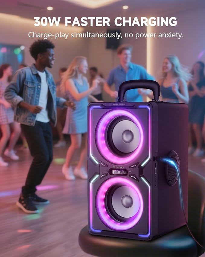 Hotlemon Large Bluetooth Speaker: 240W Peak Powerful Loud Sound with Deep Bass, 15H Playtime, Fast Charge, TWS, Portable Wireless Speakers for Outdoor, Party, Beach, Backyard, Home, Outside (Black)