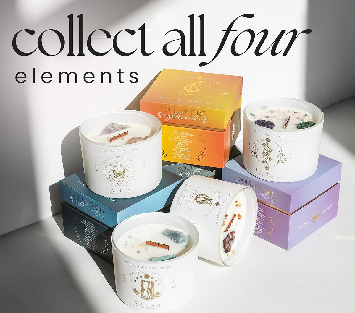 Taurus, Virgo, Capricorn Gifts for Women, Wood Wick Crystal Soy Candle