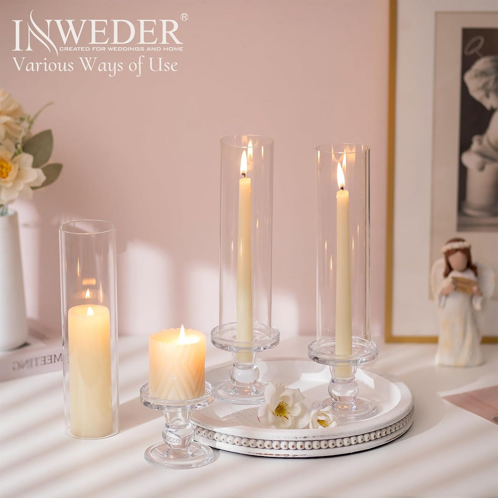 Hurricane Glass Candle Holders: Clear Candlestick Holders Set of 10