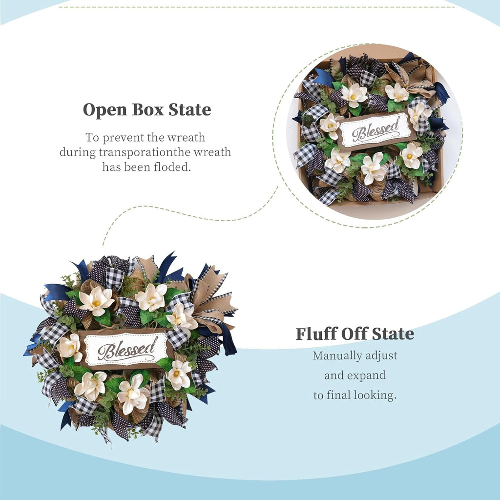 22 inch spring wreath blessed magnolia wreath with, side view