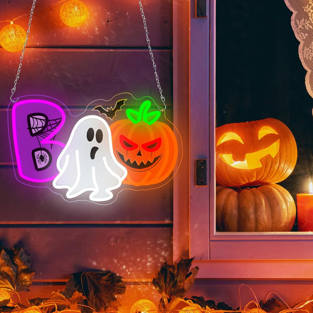 Boo Pumpkin Neon Sign Dimmable Ghost Halloween Led Neon Light for Wall