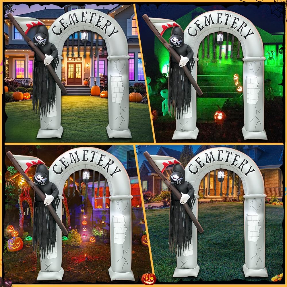 8FT Halloween Inflatables Archway Decoration with Led Light Spooky Scary Halloween Inflatables Grim Reaper Outdoor Decorations Blow up Inflatables for Halloween Holiday Party Lawn Yard Garden Décor