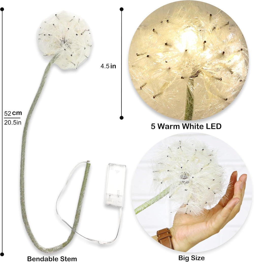 TOPIA 4 Pack Lighted Artificial Dandelion Flowers, Oversized 4.5-Inch Faux Wi...