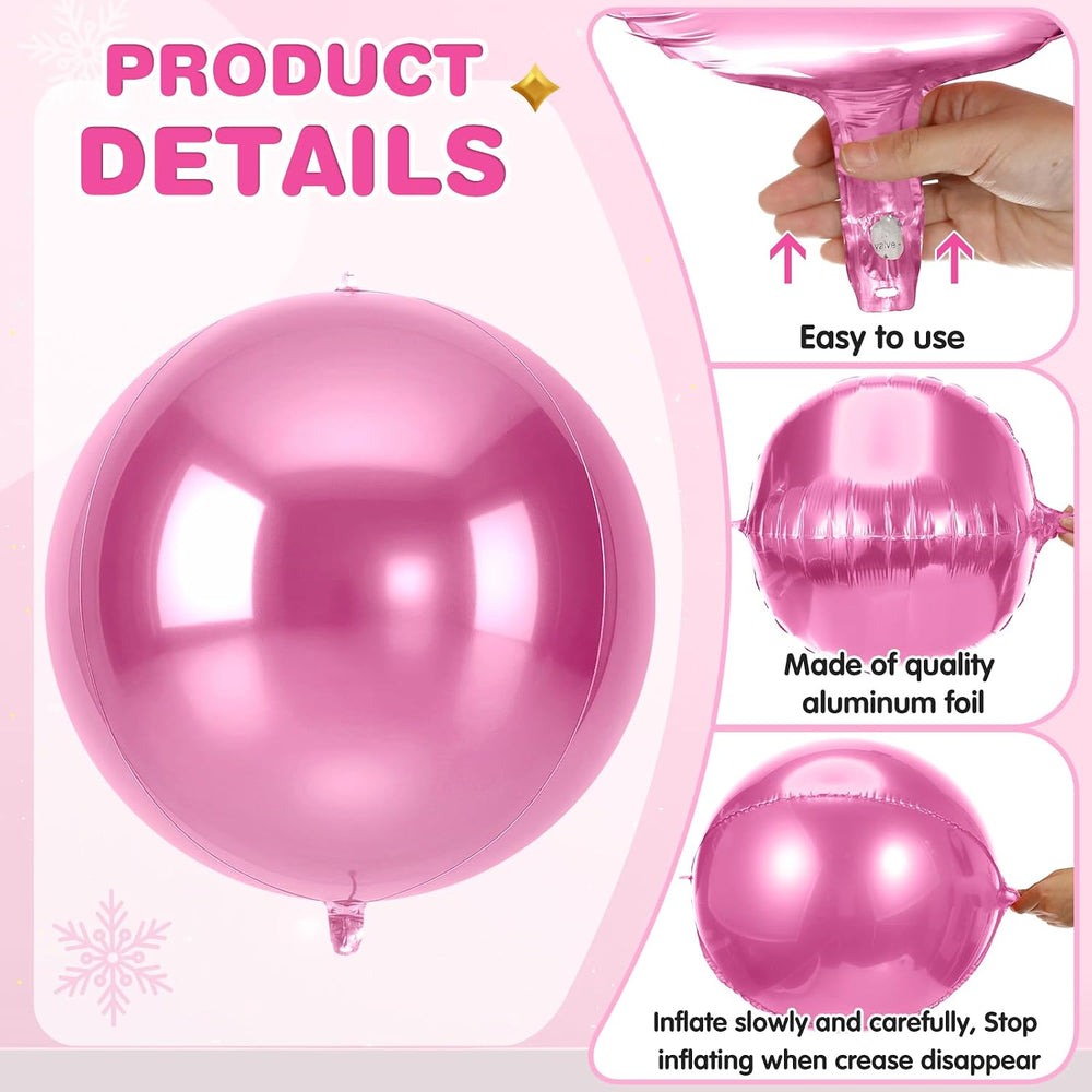30 Set Pink Round Foil Balloons 22In Giant 4D Ball Metallic Balloons