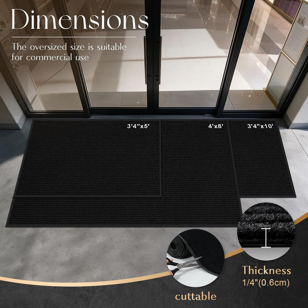 3x10 FT Door Mat Hallway Runner Rug with Non-Slip Rubber Backing, Jet Black
