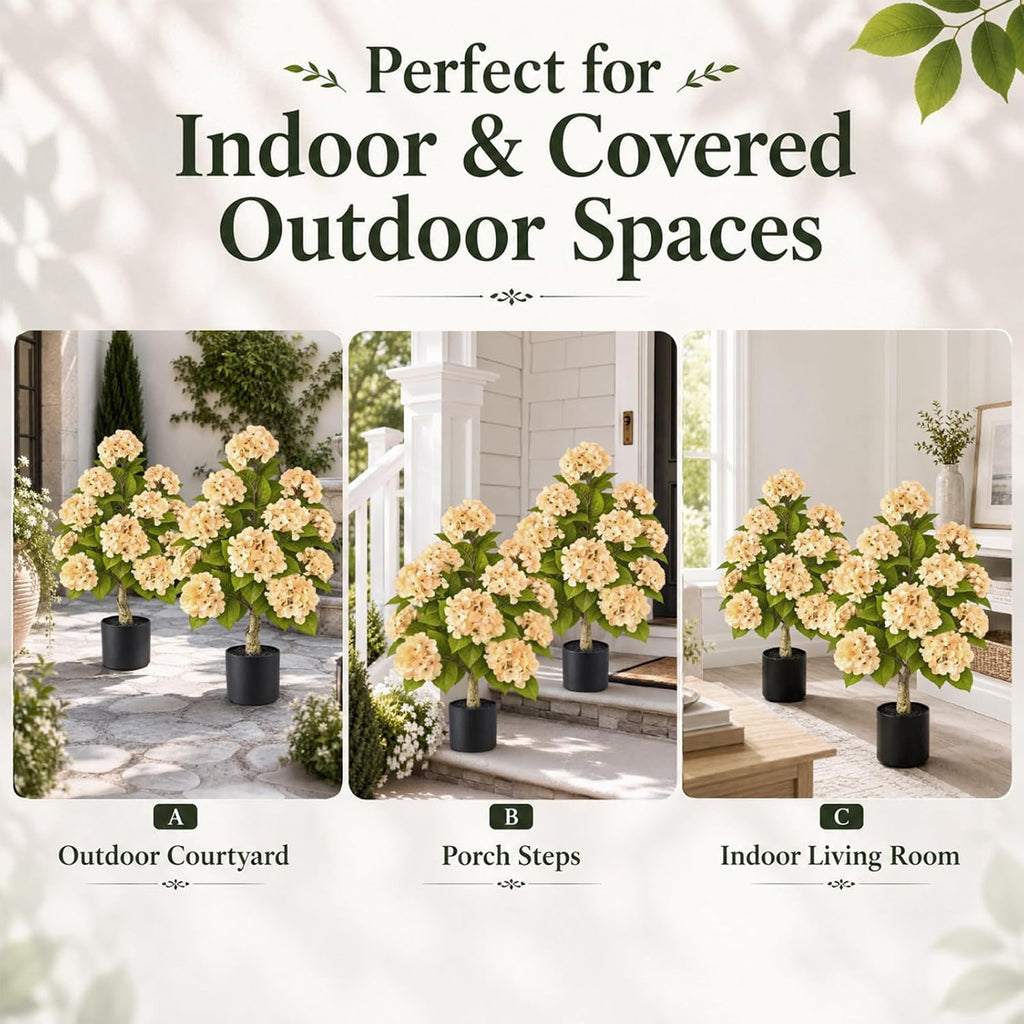 artificial hydrangea flowers tree in pot fall porch on a desk or shelf
