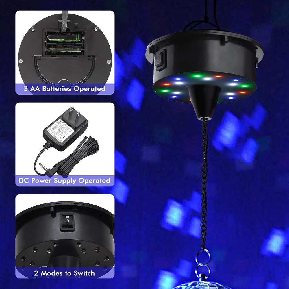 Yescom 12" Mirror Disco Ball Rotating Motor & 3W 3 LEDs Multi-color ...