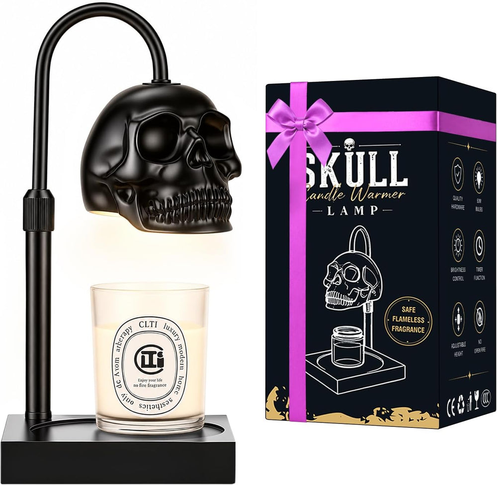 Skull Candle Warmer Lamp with Timer & Dimmer, Black Gothic Halloween Decor