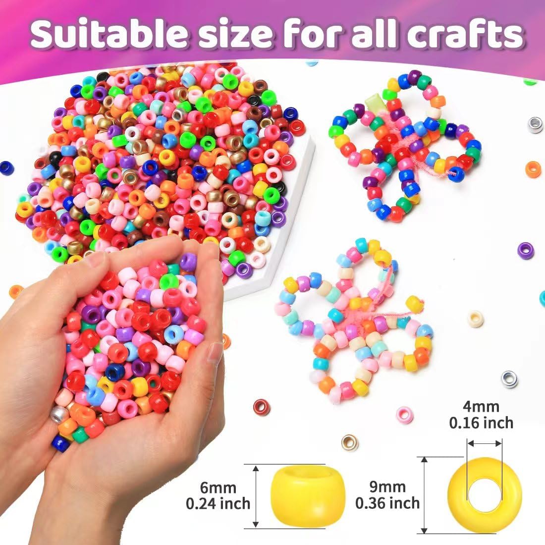 praisebank pony beads, 8000pcs 6x9mm, wholesale beads, bracelets, close-up detail