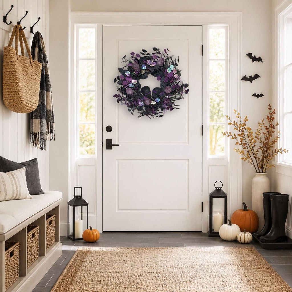 22" prelit halloween wreaths for front door with, side view