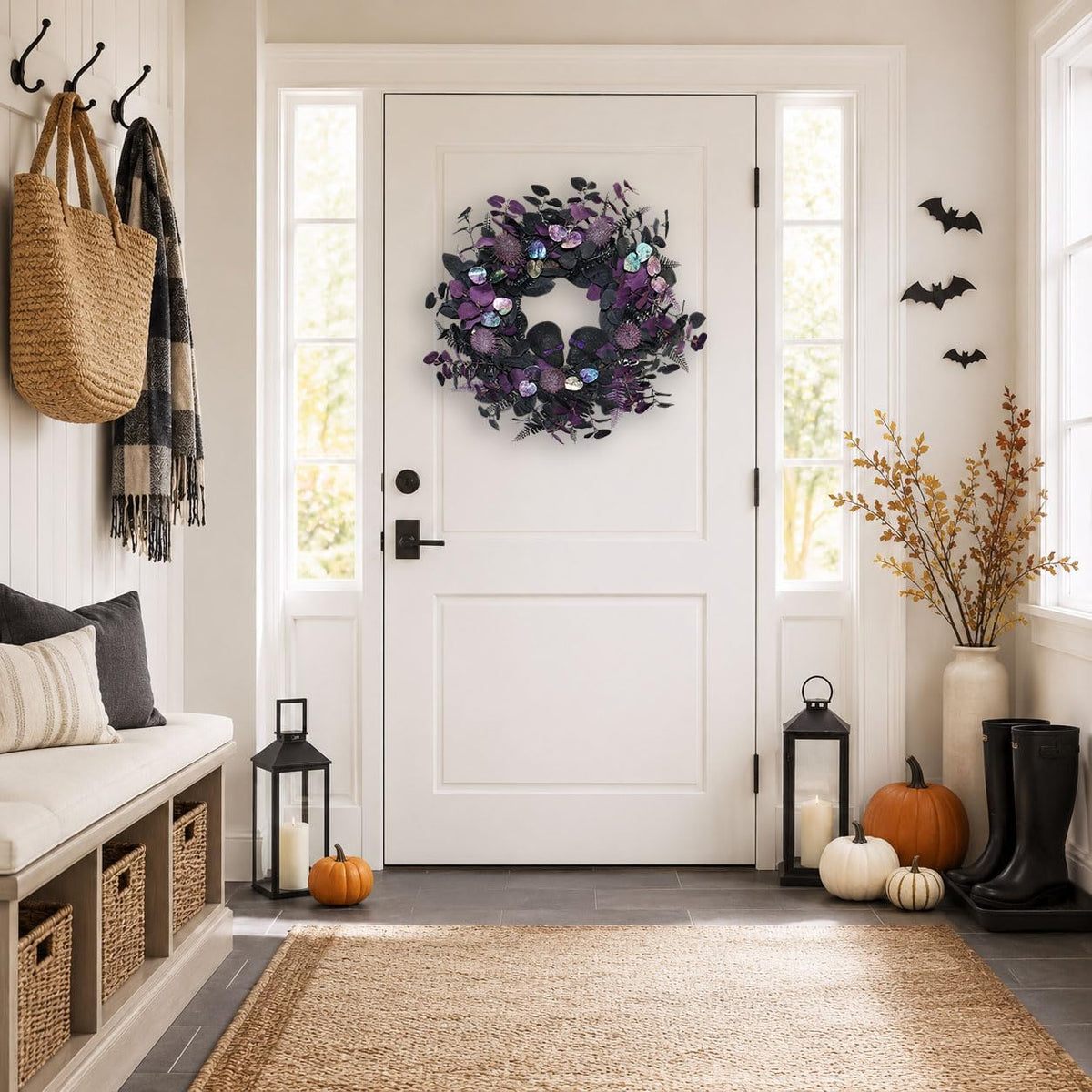 22" prelit halloween wreaths for front door with, side view
