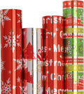Ribbli Christmas Wrapping Paper 4 Rolls Green Silver Red Metallic Foil Shine Printed Gift Wrapping Paper Rolls, 30 Inch x 10 Feet Per roll
