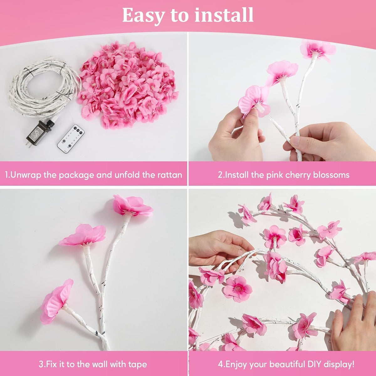 nidisetpjas cherry blossom lights with remote, 7.5 ft showing dimensions