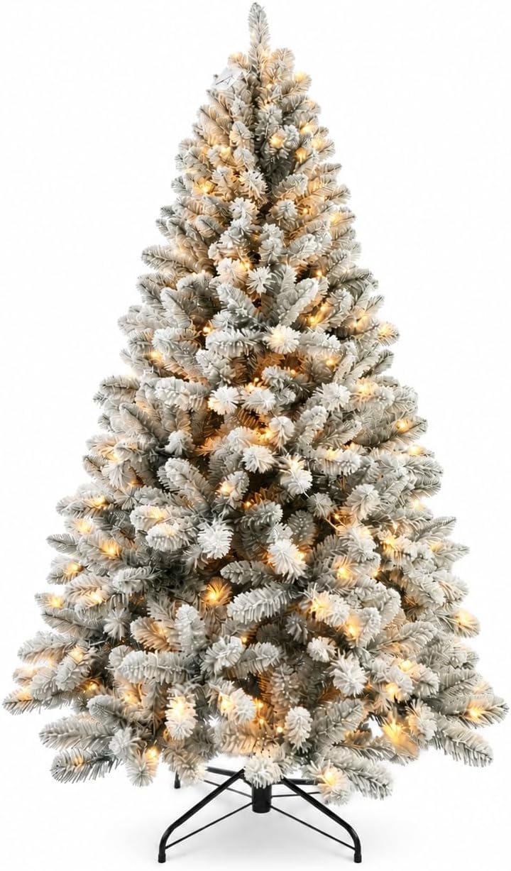 6ft flocked christmas tree prelit，Premium Artificial Xmas Tree