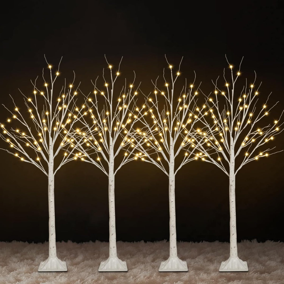 4 Pack 4FT Lighted Birch Trees, 192 LED Twinkling Trees, 2 Lighting Modes
