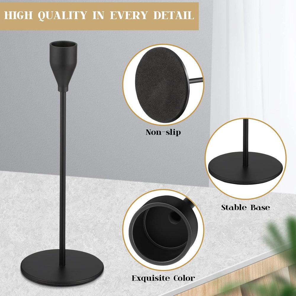 6 Pcs Black Metal Taper Candle Holder for Christmas