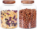 LEAVES AND TREES Y Thicken Glass Storage Jar, Food Storage Container/Canisters with Airtight Wooden Lid for Tea, Coffee, Honey, Cacao Powder,BPA Free Perfect as a Cereal Dispenser (7.6inch 2pcs)